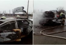 UN AUTOTURISM A LUAT FOC IN VIDELE. ȘOFERUL A REUȘIT SĂ SE SALVEZE LA TIMP