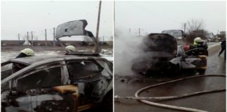 UN AUTOTURISM A LUAT FOC IN VIDELE. ȘOFERUL A REUȘIT SĂ SE SALVEZE LA TIMP