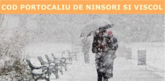 COD PORTOCALIU! Ninsoare abundentă, strat de zăpadă consistent, temporar viscol și vizibilitate scăzută COD PORTOCALIU