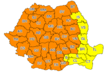 Cod Portocaliu de ploi torențiale, vijelii și grindină, de vineri după-amiază