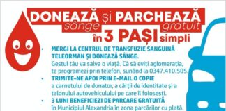 Gratuitate timp de trei luni la parcările din Alexandria, pentru donatorii de sânge