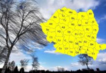 Cod galben de vânt puternic, la final de săptămână/ Rafalele vor depăși 90km/h în unele zone