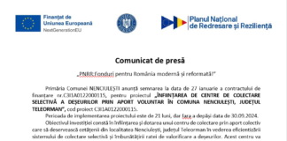 COMUNICAT DE PRESĂ / Primăria Comunei NENCIULEȘTI anunță semnarea contractului de finanțare pentru proiectul „ÎNFIINȚAREA DE CENTRE DE COLECTARE SELECTIVĂ A DEȘEURILOR PRIN APORT VOLUNTAR ÎN COMUNA NENCIULEȘTI, JUDEȚUL TELEORMAN”
