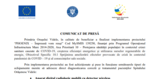 COMUNICAT DE PRESĂ / Primăria Oraşului Videle a finalizat implementarea proiectului “PHOENIX – Împreună vom reuşi”