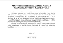 Primăria orașului Zimnicea: Anunț prealabil privind afișarea publică a documentelor tehnice ale cadastrului!
