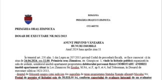 Primăria orașului Zimnicea anunță scoaterea la licitație a două bunuri imobile