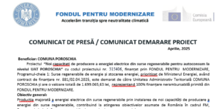 COMUNA POROSCHIA DEMAREAZĂ PROIECTUL „NOI CAPACITĂȚI DE PRODUCERE A ENERGIEI ELECTRICE DIN SURSE REGENERABILE” CU FINANȚARE NERAMBURSABILĂ/Comunicat de presă