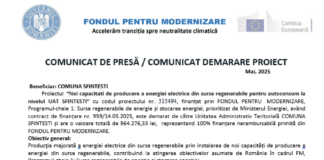 Comuna Sfințești investește în energie verde: proiect de peste 960.000 lei, finanțat 100% prin Fondul pentru Modernizare/ COMUNICAT DE PRESĂ