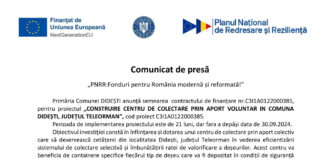 Primăria Comunei DIDEȘTI anunță semnarea contractului de finanțare pentru proiectul „CONSTRUIRE CENTRU DE COLECTARE PRIN APORT VOLUNTAR IN COMUNA DIDEȘTI, JUDEȚUL TELEORMAN
