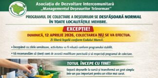 COMUNICAT DE PRESĂ –Programul de colectare a deșeurilor în perioada Sărbătorilor Pascale