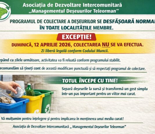 COMUNICAT DE PRESĂ –Programul de colectare a deșeurilor în perioada Sărbătorilor Pascale