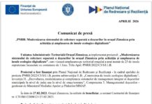 „PNRR: Modernizarea sistemului de colectare separată a deșeurilor în orașul Zimnicea prin achiziția și amplasarea de insule ecologice digitalizate”