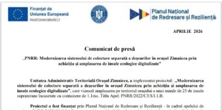 „PNRR: Modernizarea sistemului de colectare separată a deșeurilor în orașul Zimnicea prin achiziția și amplasarea de insule ecologice digitalizate”